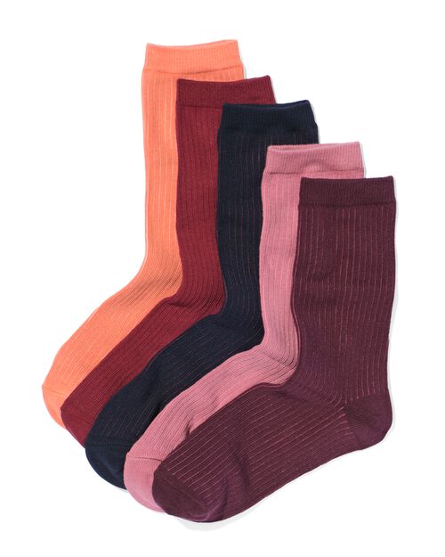 chaussettes à rayures en coton pour femmes - 5 paires violet foncé