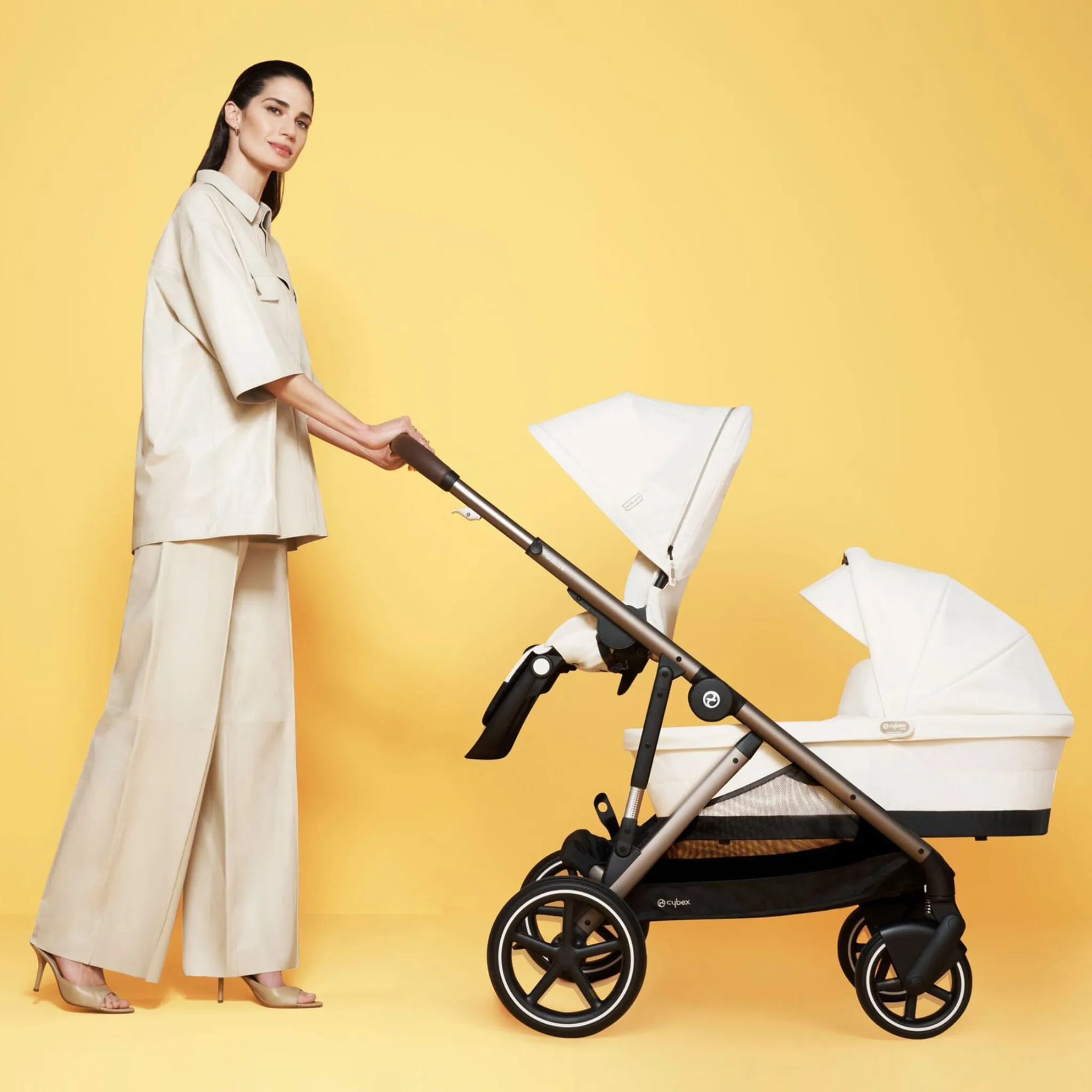 Cybex Poussette Double Gazelle S 2 – Châssis argent  Nacelle Bleu Océan