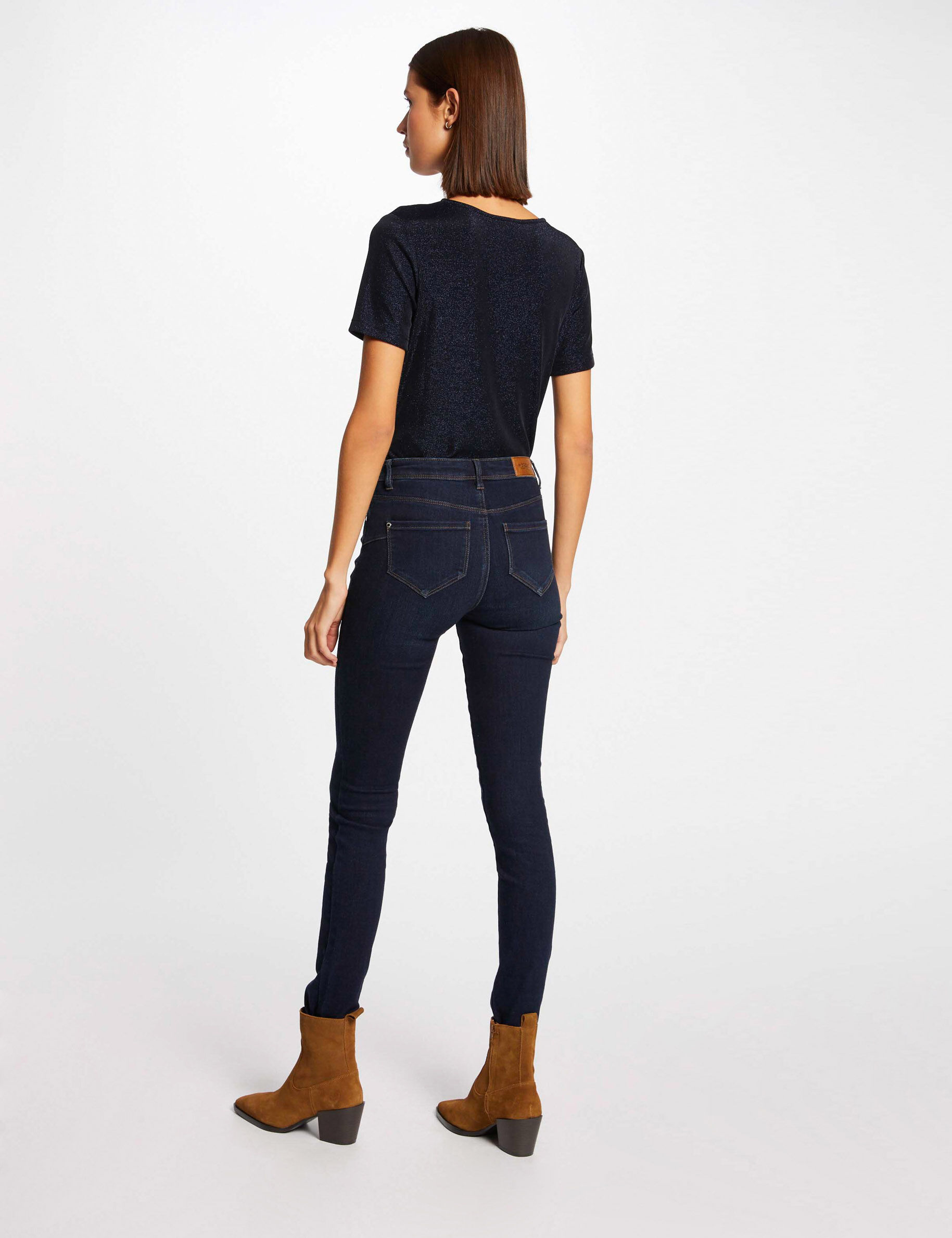 T-shirt manches courtes avec col en V marine femme - marine