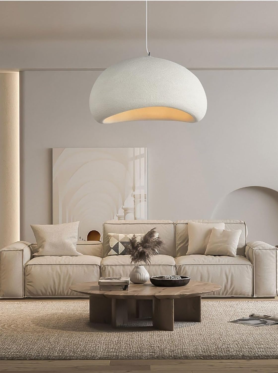 60CM Moderne Hängeleuchte für Esszimmer Küche Insel Licht Flur Restaurant Kronleuchter E27 Sockel Weißer Japanische Wabi-Sabi Stil Vogelnest Form Pendelleuchte Beleuchtung Leuchte