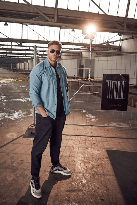STHUGE Hemd, Overshirt, Denim-Optik, Langarm, Kentkragen, bis 8 XL