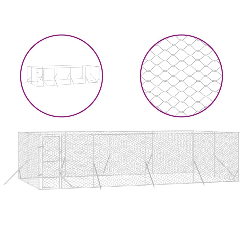 Chenil d'extérieur pour chiens argenté 8x4x2 m acier galvanisé