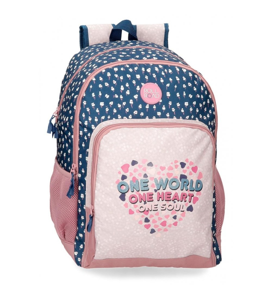 Roll Road Mochila Escolar One World Dos Compartimentos rosa, azul