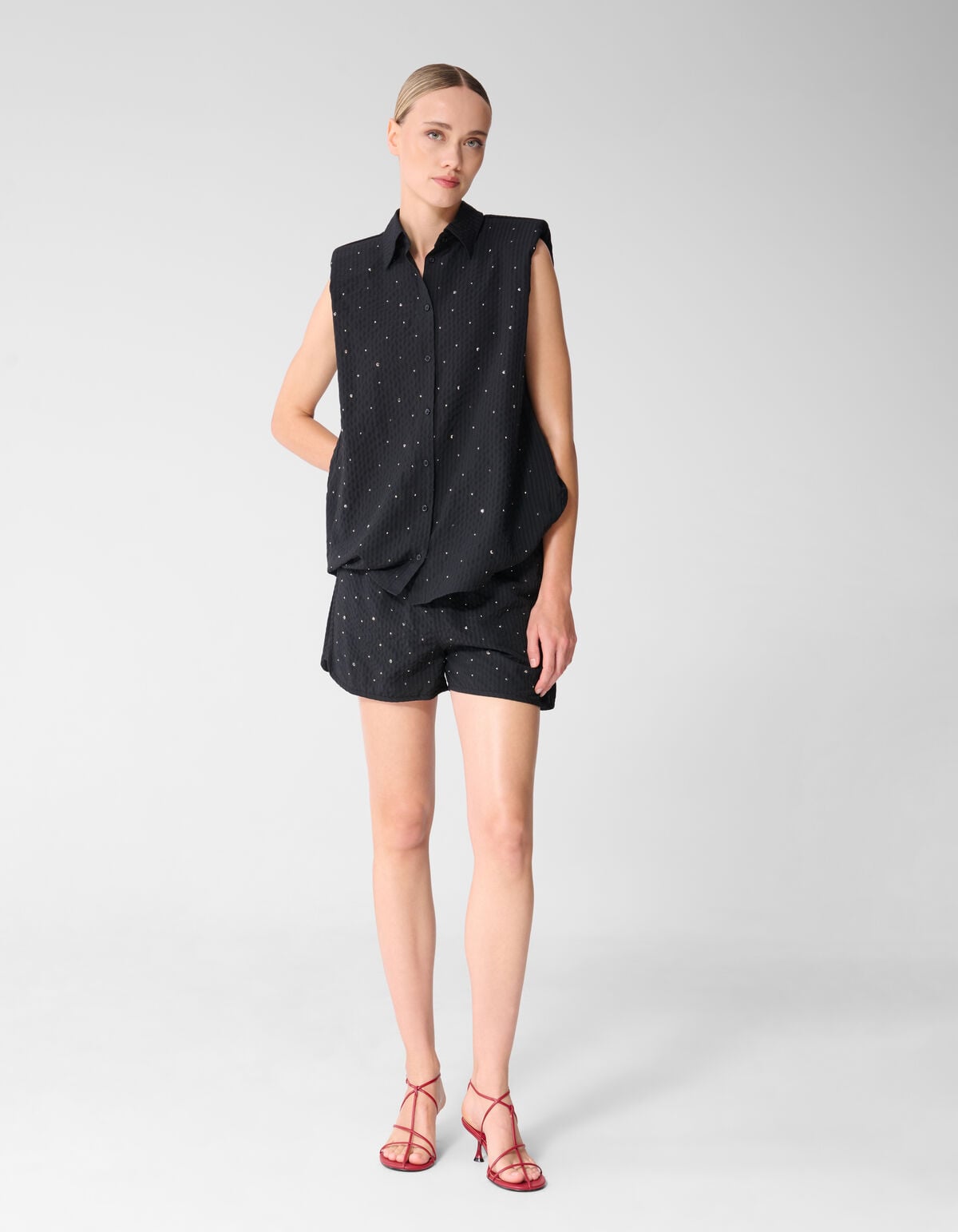 Strass Stripe Short Zwart