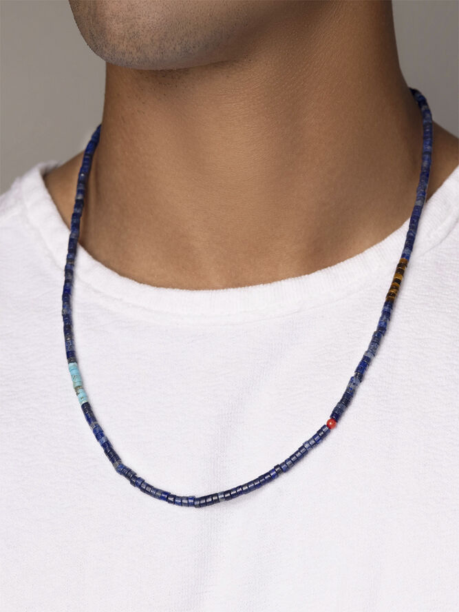 Nialaya Blue Lapis Heishi Necklace with Tiger Eye and Turquoise Blue lapis