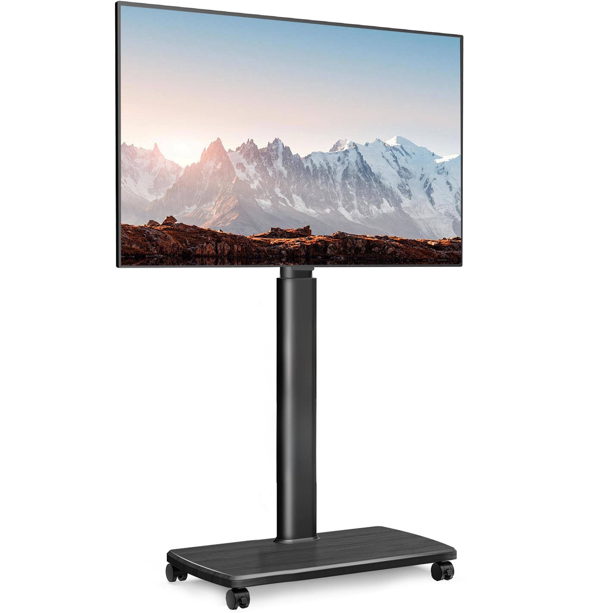 FITUEYES TV Bodenständer Rollbar mit Holzablage TV Standfuß TV Ständer