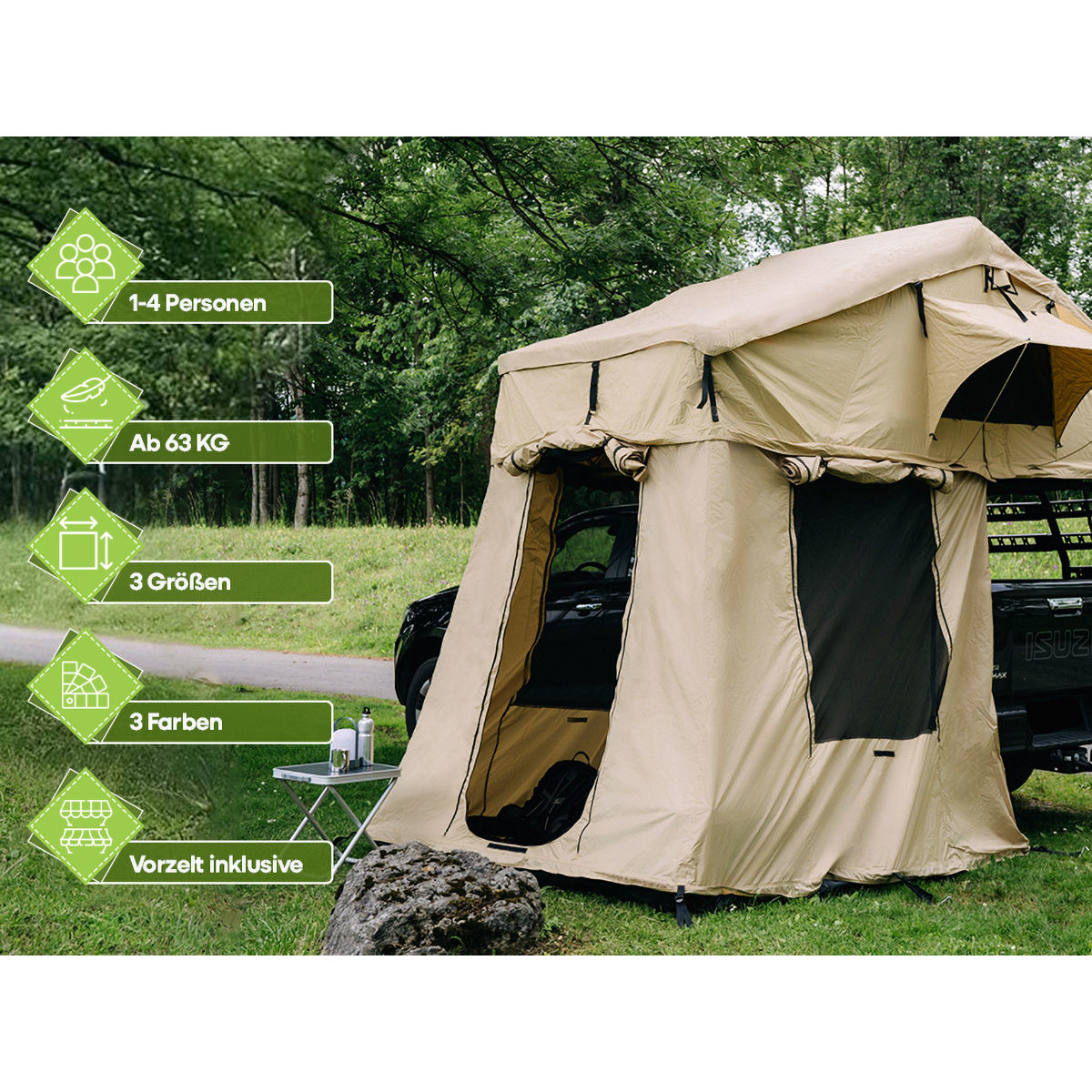 OutdoorU Family 5 Pers daktent incl. voortent & ladder - Khaki