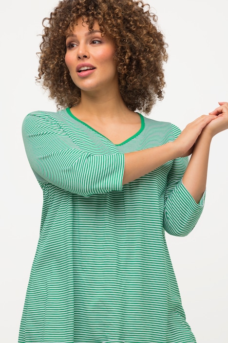 Shirt, Streifen, A-Linie, Herzausschnitt, 3/4-Arm