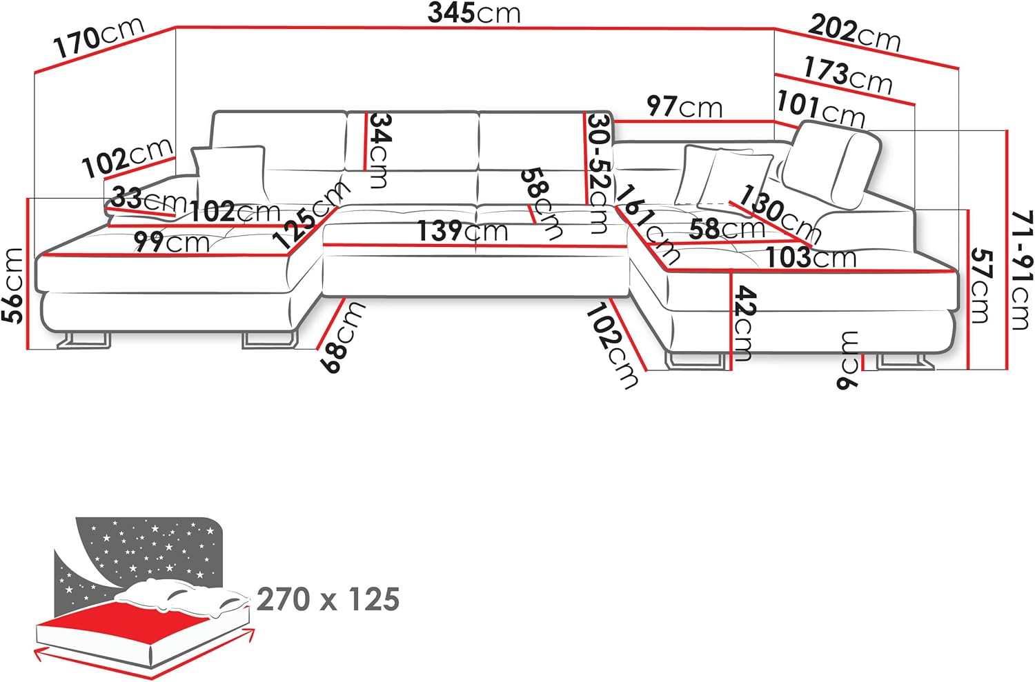 Mirjan24 Ecksofa Cotere Bis, Eckcouch, Sofa mit Schlaffunktion und Bettkasten, U-Form Couch Farbauswahl Wohnlandschaft vom Hersteller (Uttario Ve. 2979 + Senegal 825, Seite: Rechts)
