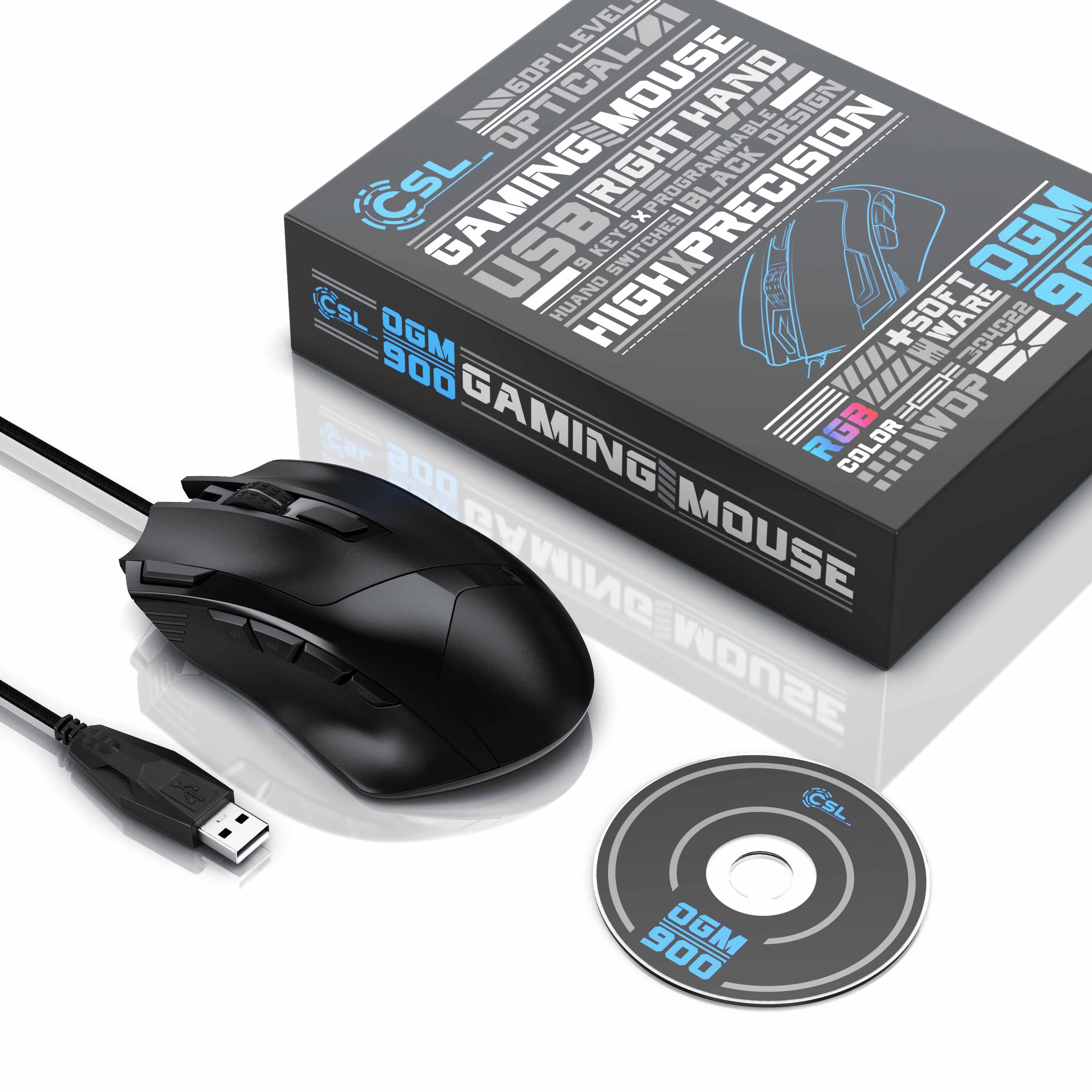 CSL Gaming-Maus kabelgebunden, 125 dpi, optische Gaming Maus, Farbwechsel, 9 Tasten, 600 bis 4800dpi