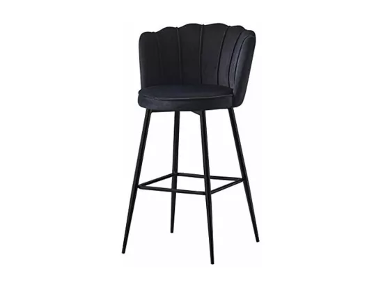 Chaise de bar moderne velours et pieds métal noir Pétale - Lot de 2-Couleur Noir