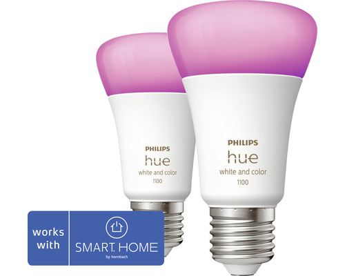 Philips Hue White & Color Ambiance A60 dimbare matte lamp 2x E27/9W (75W) 1100 lm RGBW 2000K-6500K 2-pack - compatibel met SMART HOME van Hornbach