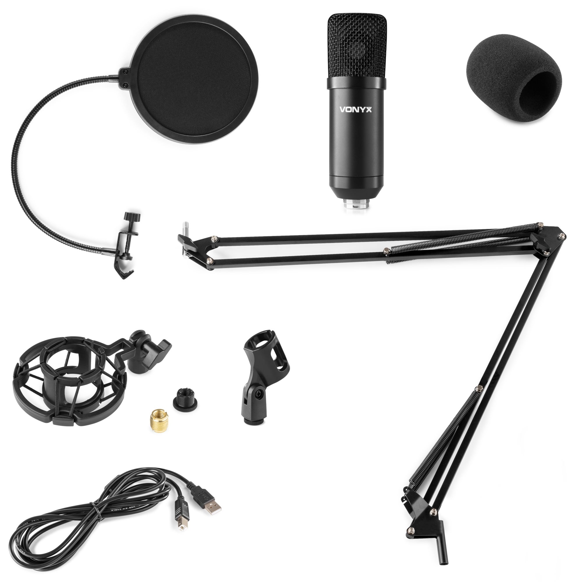 Vonyx CMS300B USB microfoon met broadcast arm en popfilter