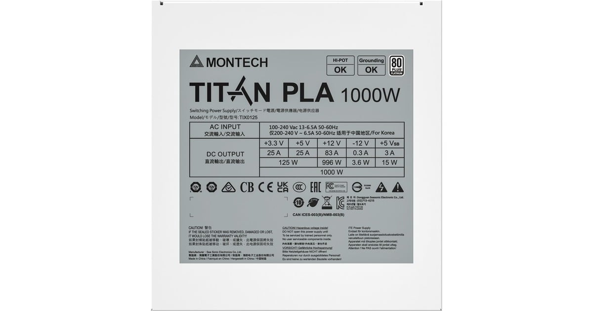MontechTITAN PLA modulaire 1000 watt voeding   (Wit, 2x PCIe)