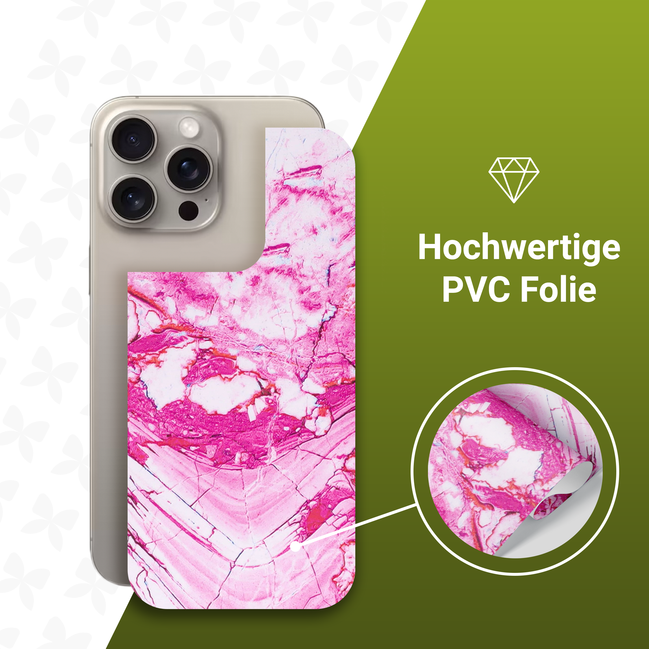 (2er Set) iPhone 15 Pro Backcover Schutzfolie Swiss Made - Sakura Marble