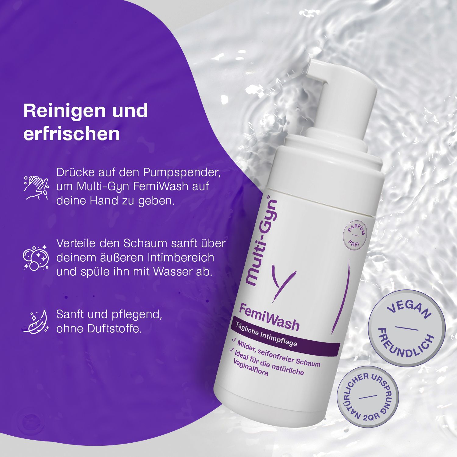 Multi-Gyn FemiWash – seifenfreier Mikroschaum zur Anwendung im äußeren Intimbereich