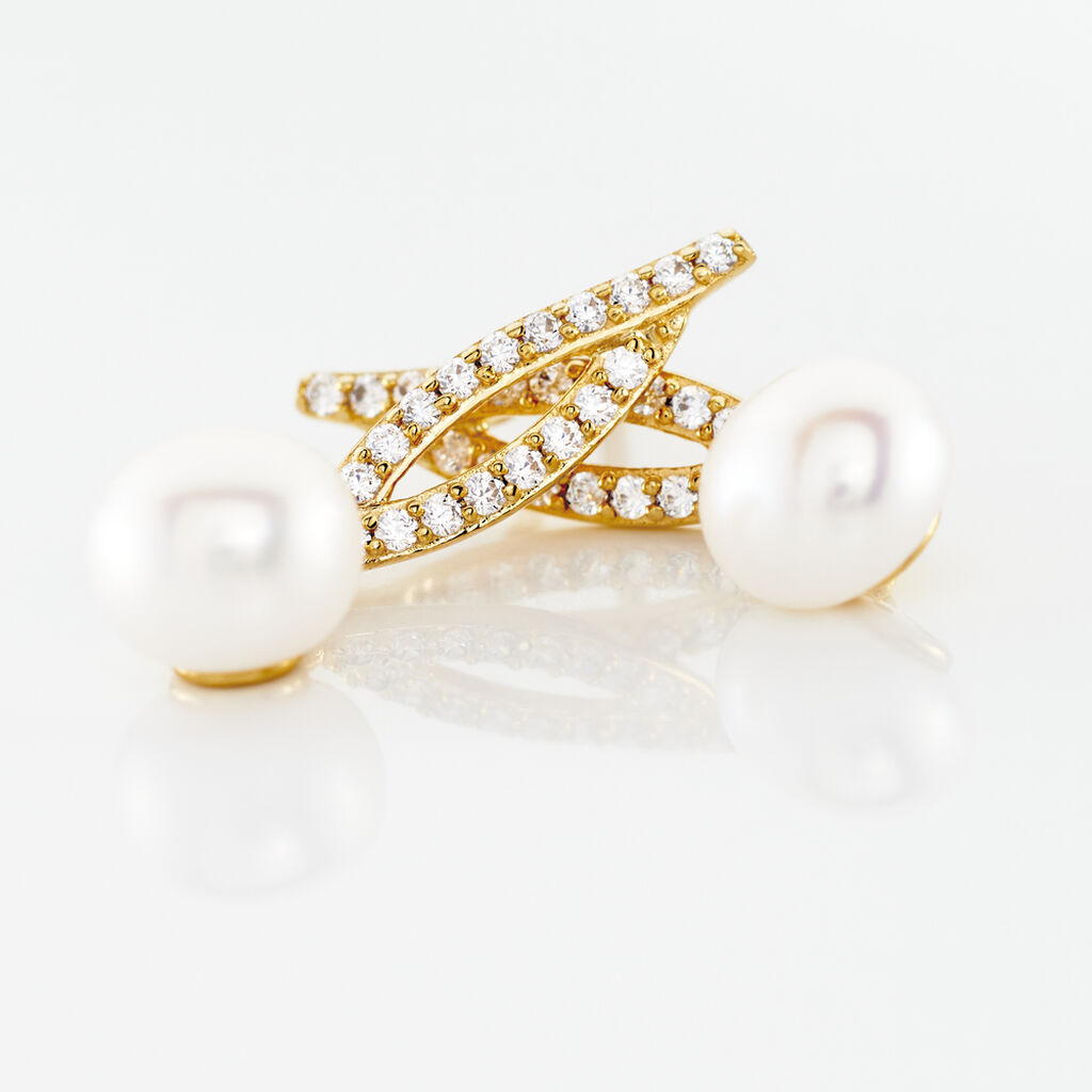Boucles D'oreilles Pendantes Tesnimae Or Jaune Oxyde Perle De Culture