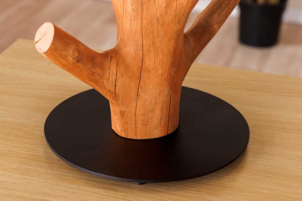 Massive Tischlampe JEWELRY 60cm natur Mangostanholz weißer Stoffschirm