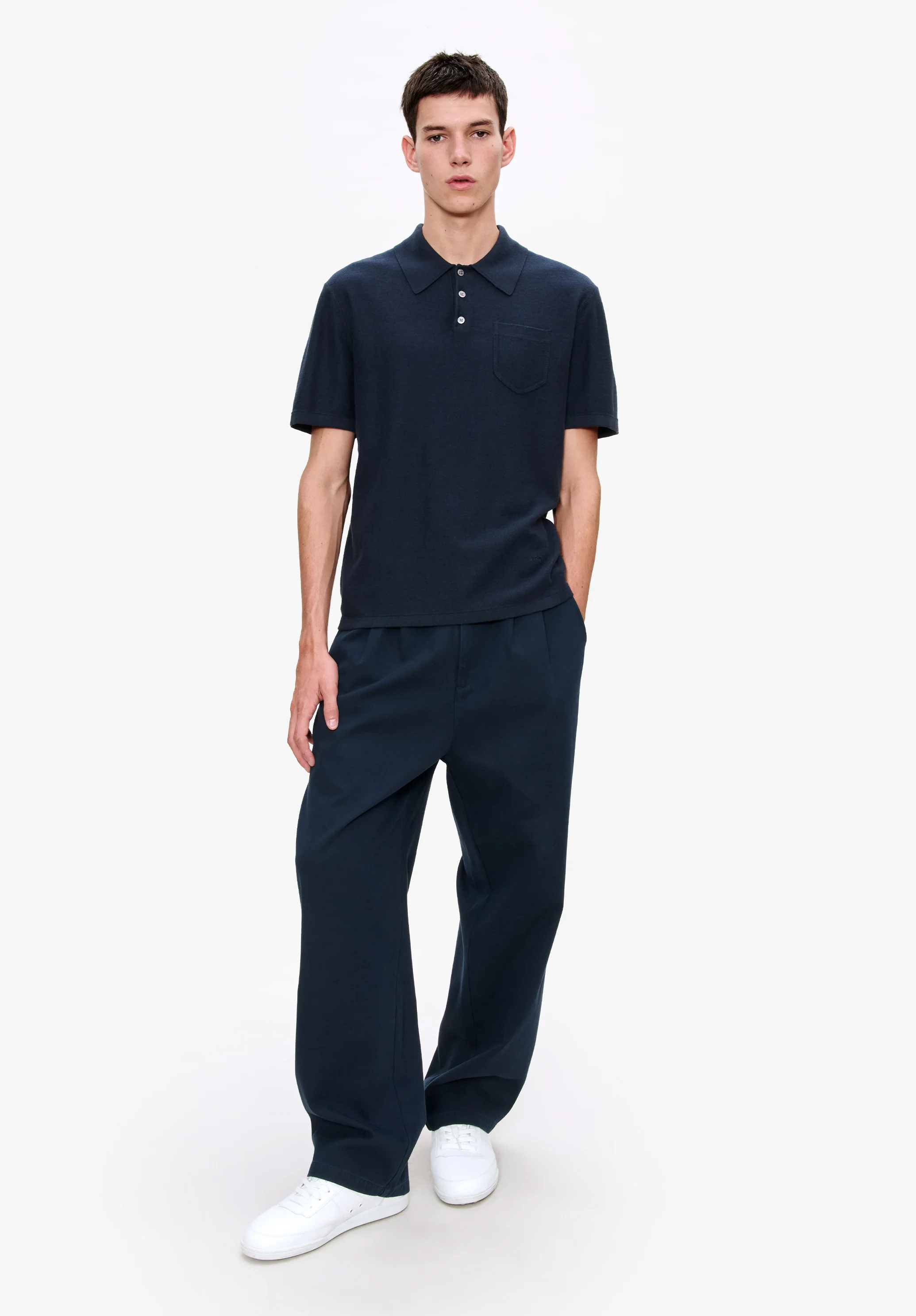 Polo bleu marine en mélange coton et cachemire - Dark navy