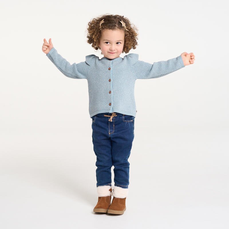 Gilet en maille tricot fantaisie à volants bleu bébé fille Bleu