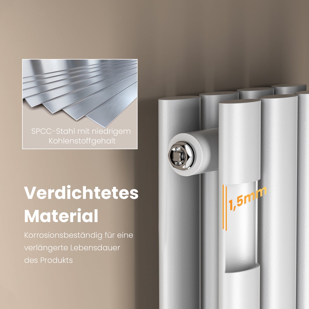 EMKE design buisradiator voor warmwatergebruik, middenaansluiting, dubbellaags, 2175 watt, 60 cm x 180 cm, wit