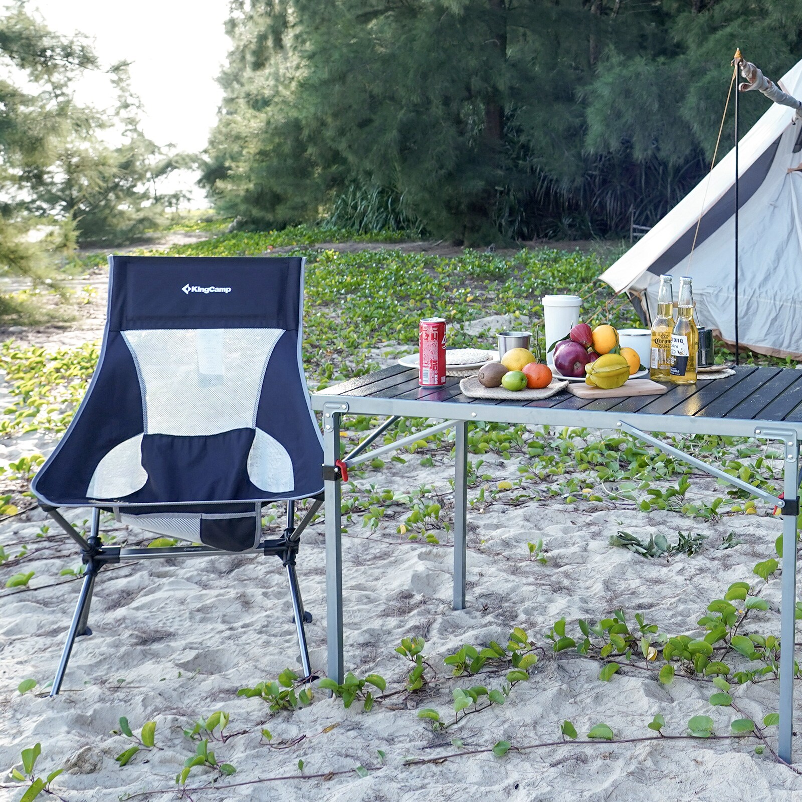 KINGCAMP Campingstuhl Logan Klappstuhl Strand Stuhl Faltbar Leicht Alu 150 kg Farbe: beige