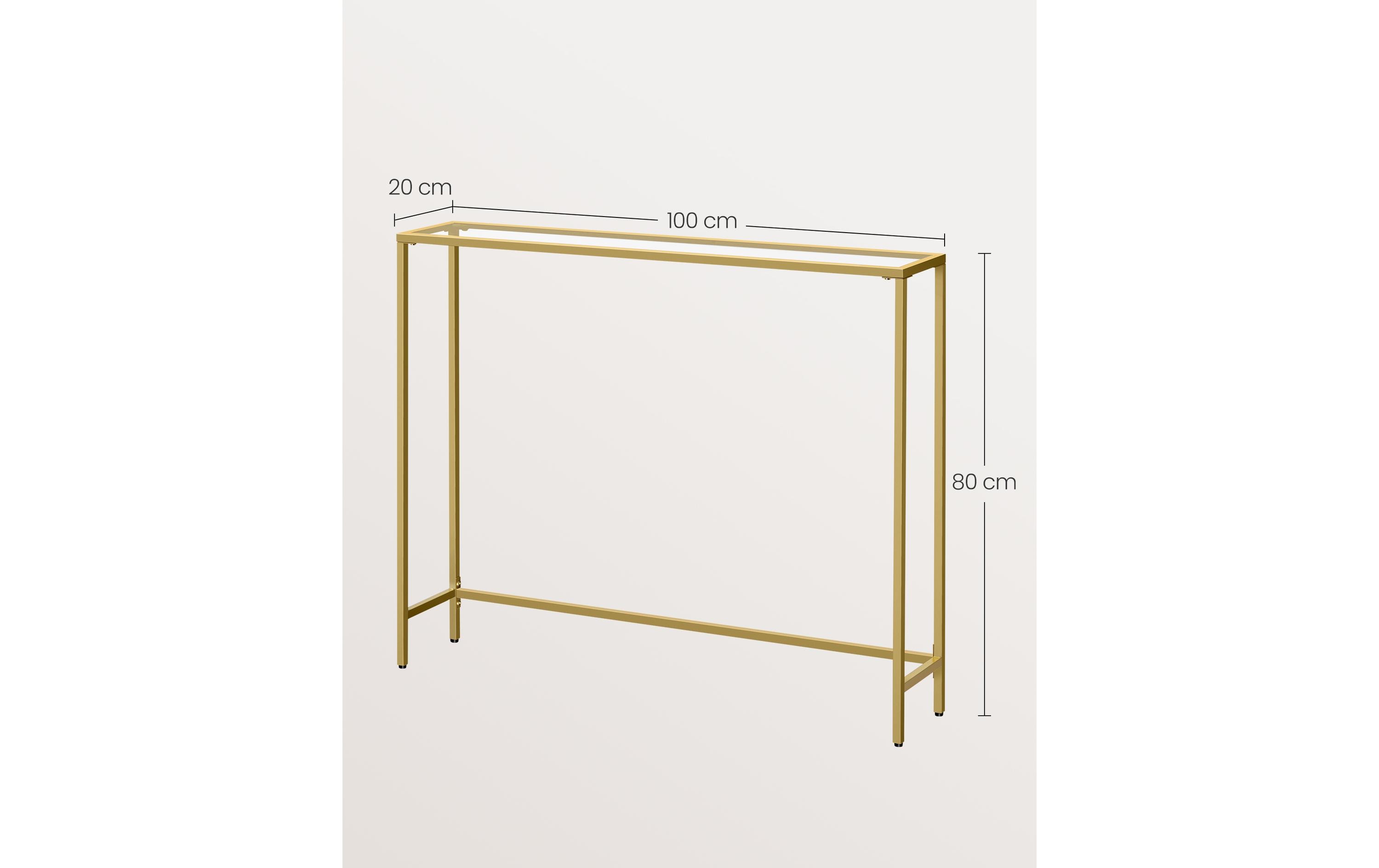 Konsolentisch 100.5 x 80 cm, GoldBeistelltisch mit Oberfläche aus Hartglas