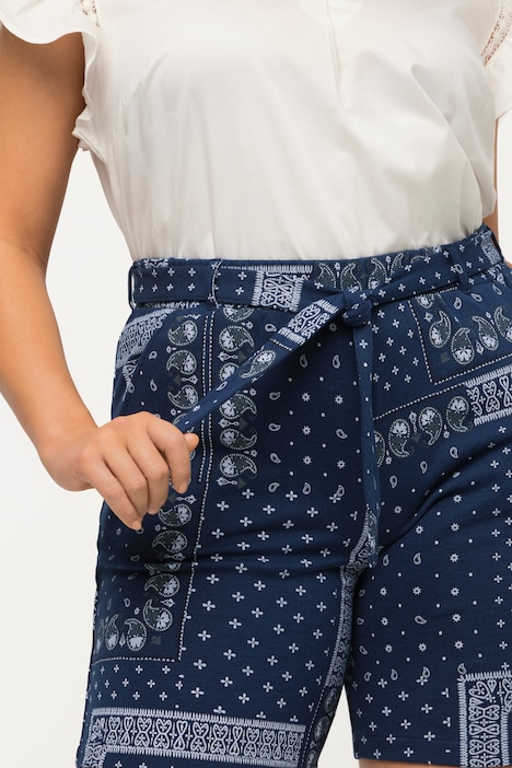 Sweatshorts Rose, Vintage-Druck, Elastikbund, Bindegürtel