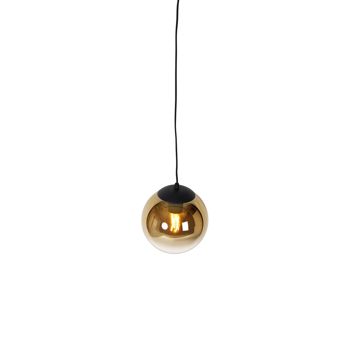 Smart hanglamp zwart met goud glas 20 cm incl. Wifi A60 - Pallon