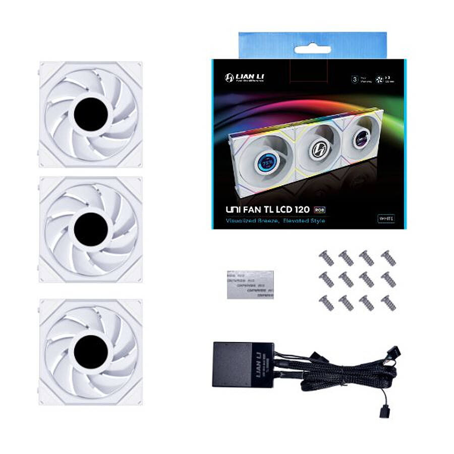 Lian Li Uni Fan TL120 LCD - Blanc - Pack de 3 + Contrôleur