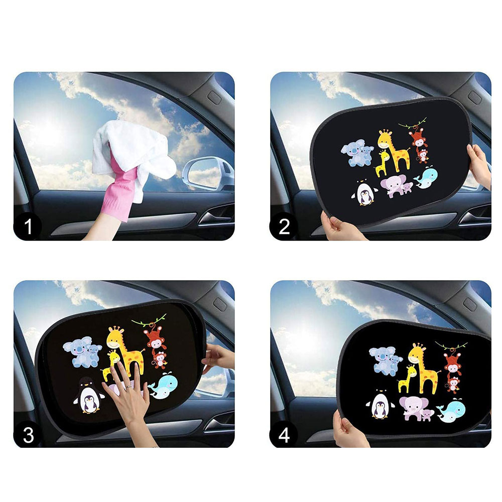 (2er Set) 44x36cm Statische Pop-Up Auto Sonnenblende Kinder Seitenscheibe mit UV-Schutz - Zoo