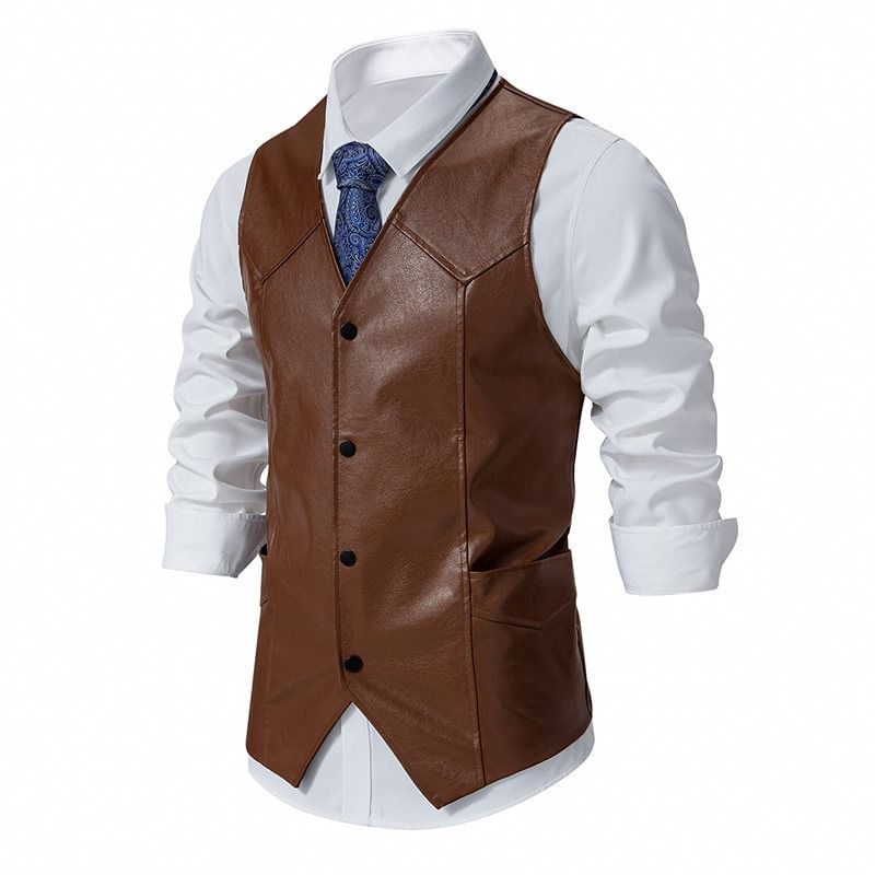 YIKES - Kunstleren V-hals vest met knoopjes