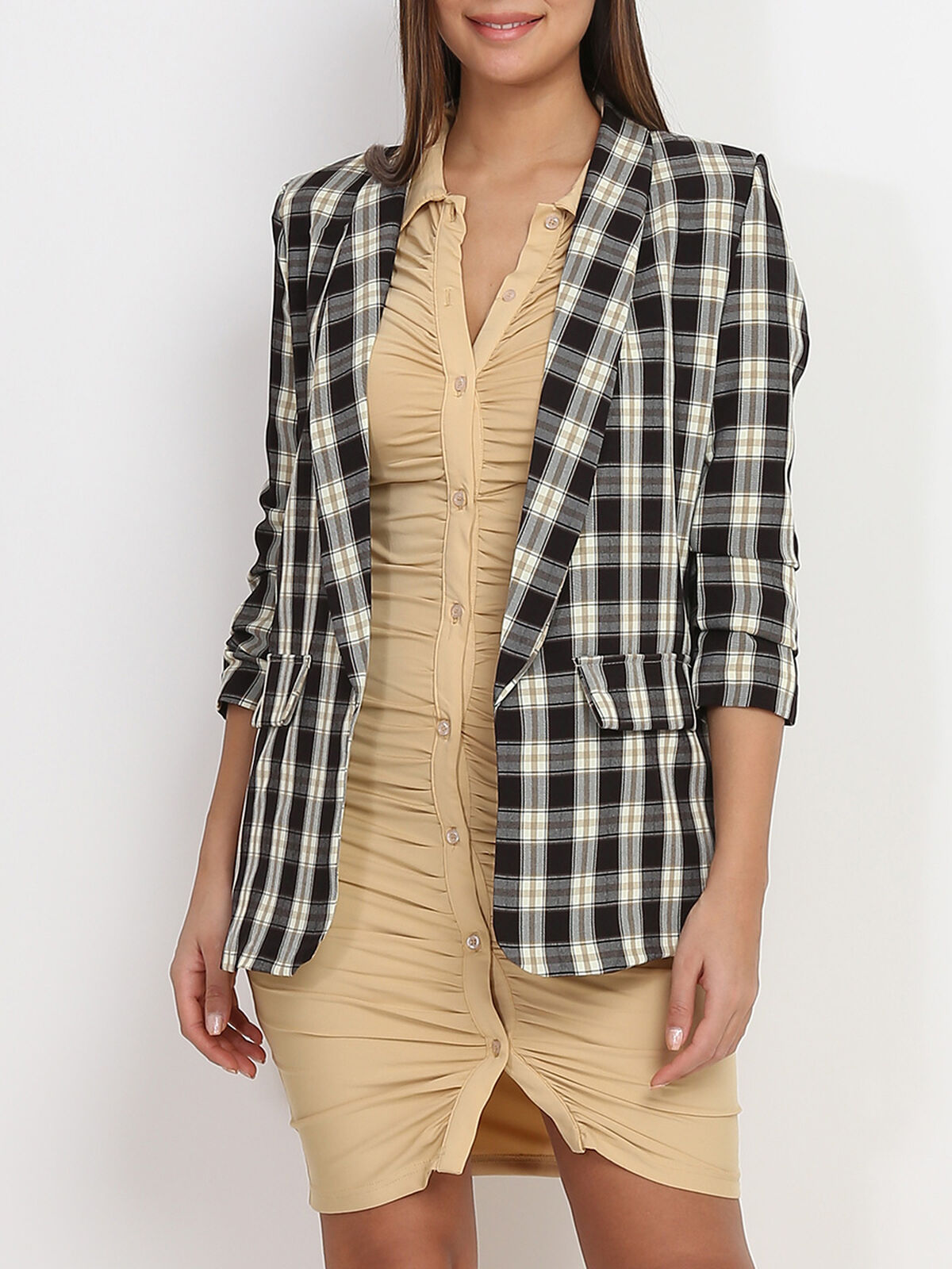 Blazer à imprimés carreaux- Noir