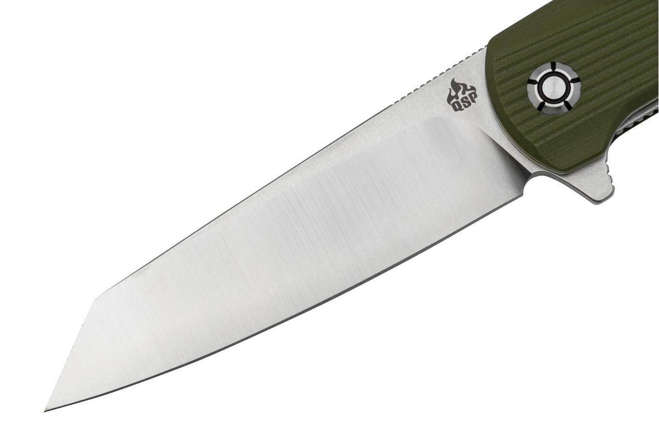 QSP Knife Phoenix QS108-B1 Satin D2, Green G10, zakmes