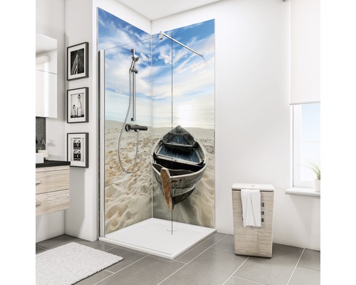 SCHULTE DecoDesign ExpressPlus douchewandpaneel, foto van een roeiboot op het strand, 210 x 90 cm, EP1900922 639
