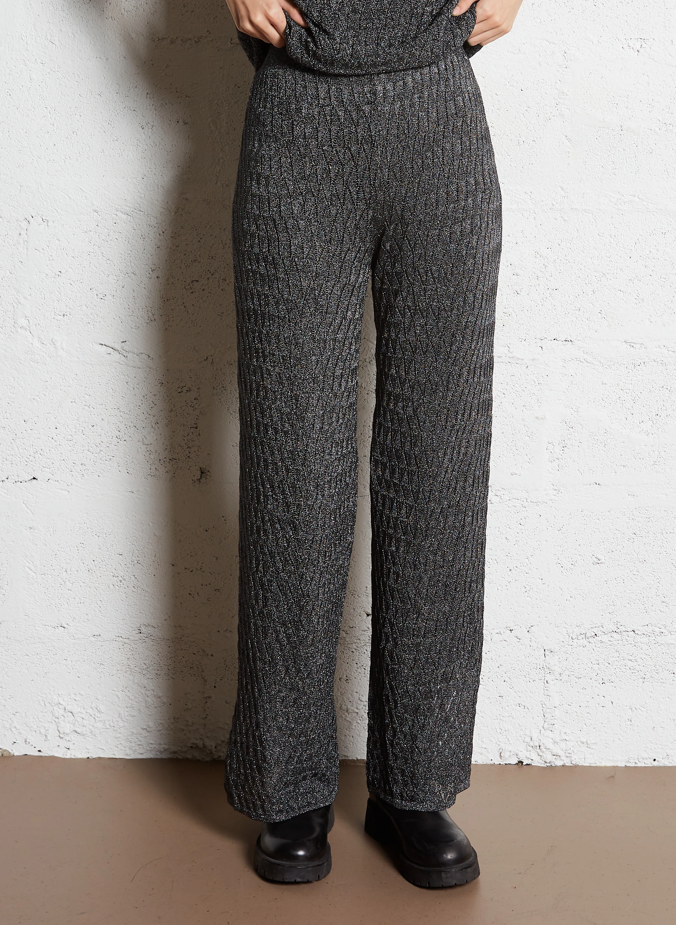 Pantalon large taille haute | Noir