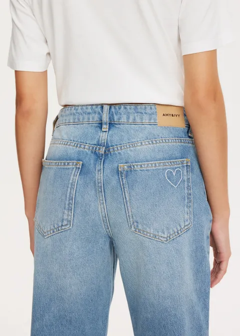 Straight leg jeans met hartjes blauw (BLW.M)