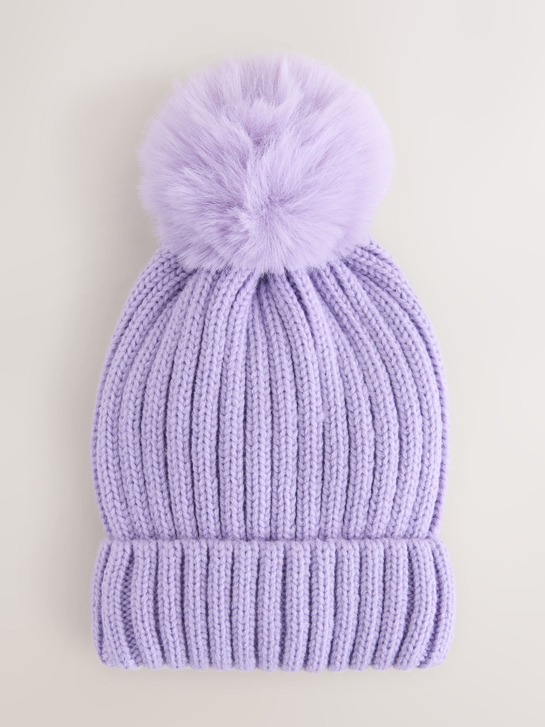Lila-paars - Geribbelde beanie-muts met pompon (3mnd -16jr)