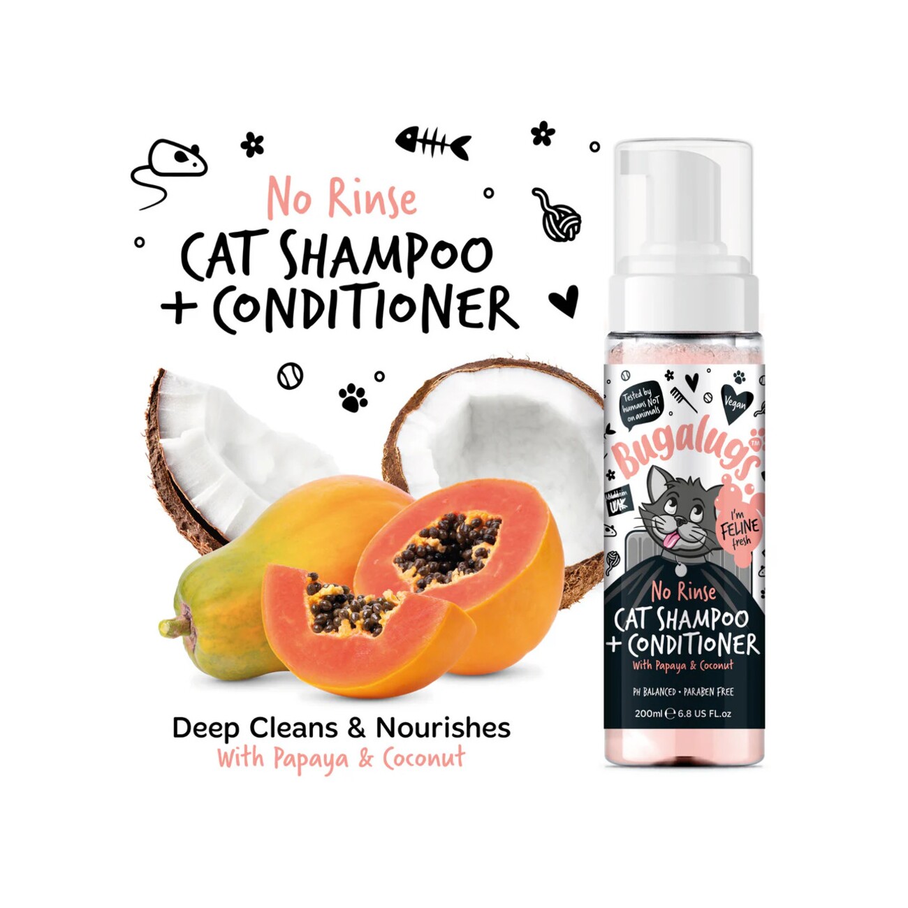 Bugalugs Katzen-Shampoo & Conditioner No-Rinse – Sanfte Reinigung und Pflege für empfindliche Katzen