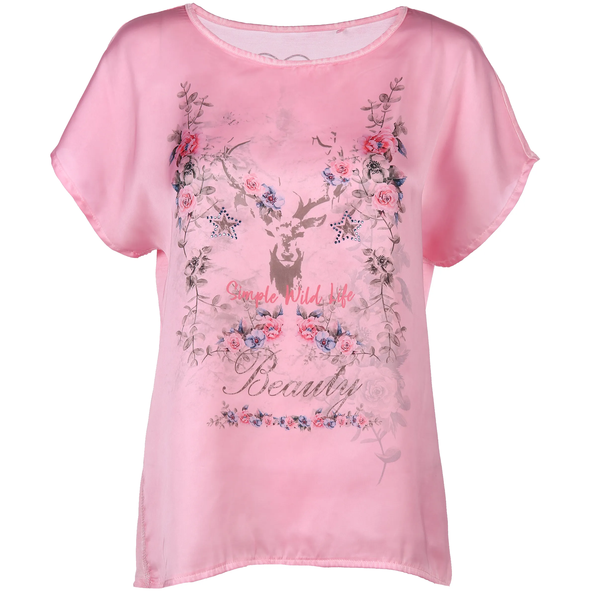 Damen Trachtenshirt im Materialmix mit Frontprint