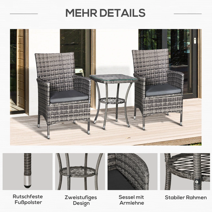 Outsunny Gartensitzgruppe mit Beistelltisch dunkelgrau