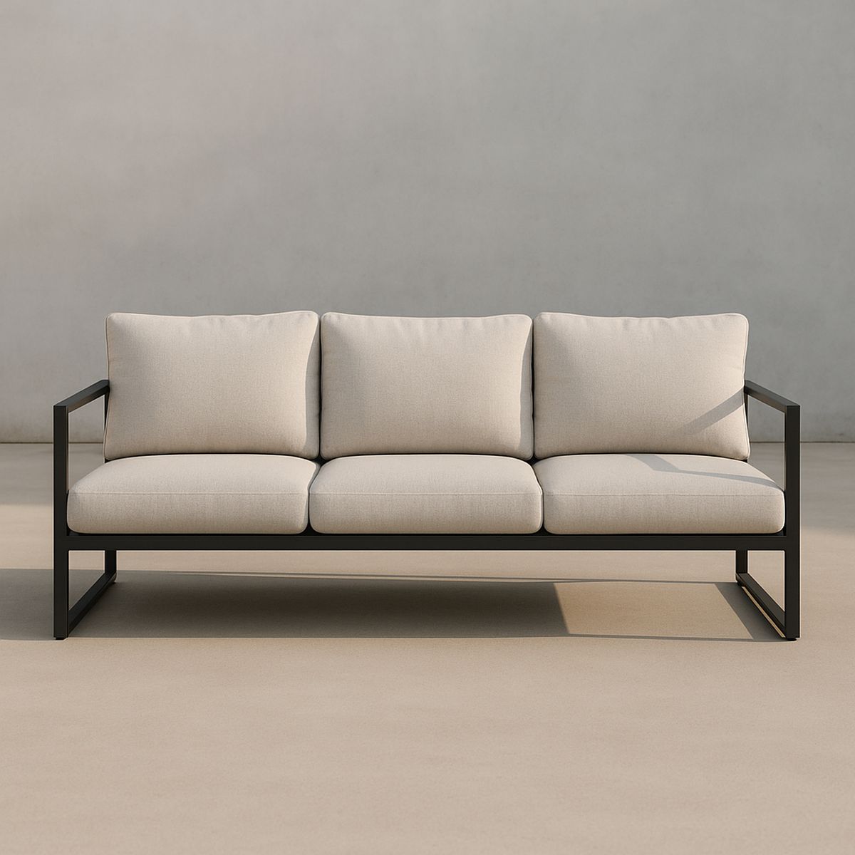 3-Sitzer Sofa Metallrahmen Polyester Kissen Beige