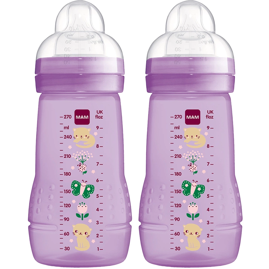 MAM Babyflasche Easy Active™ 270 ml, Katze Schmetterling im Doppelpack
