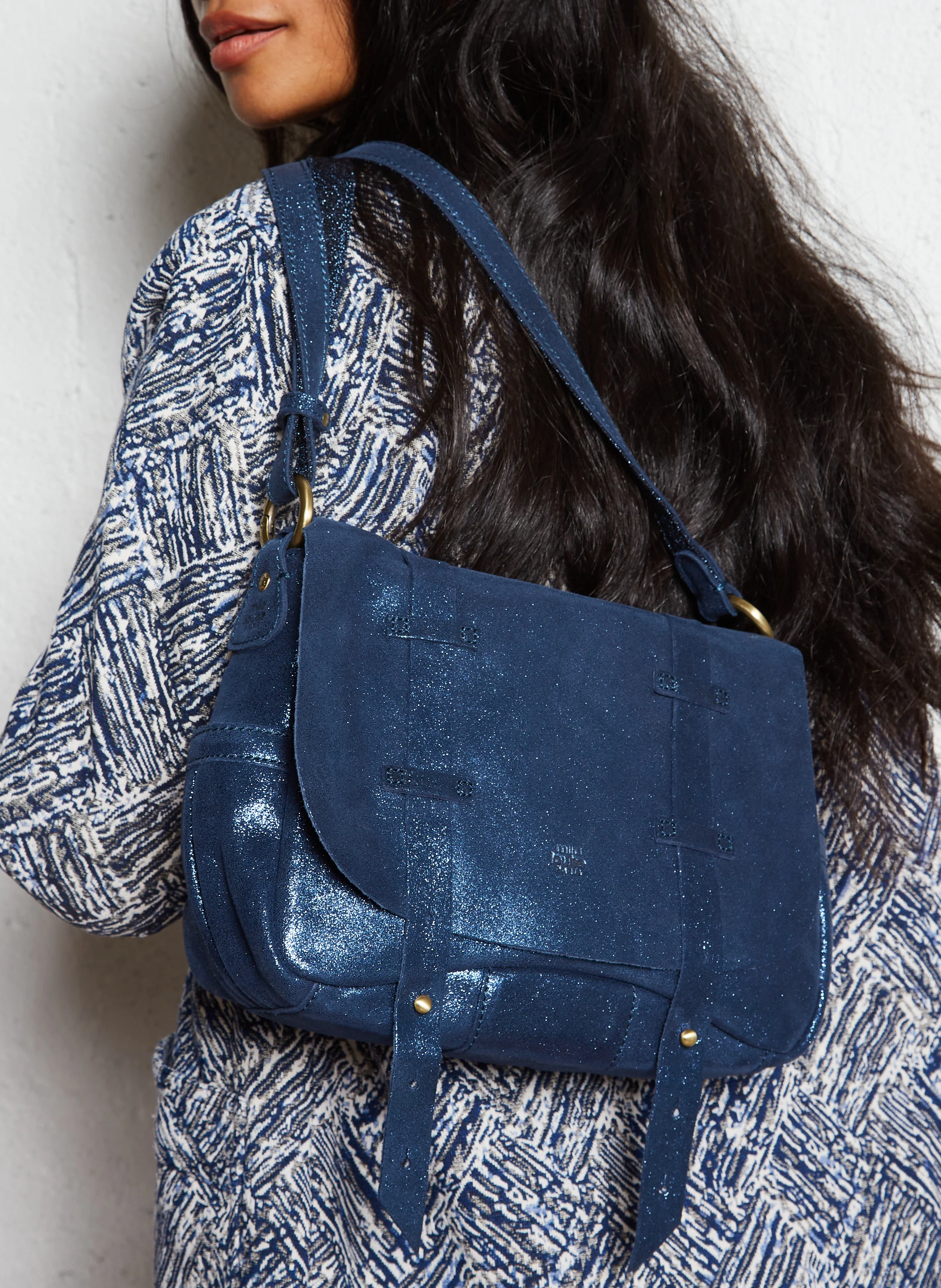 BESS - Besace en cuir métallisé | Bleu