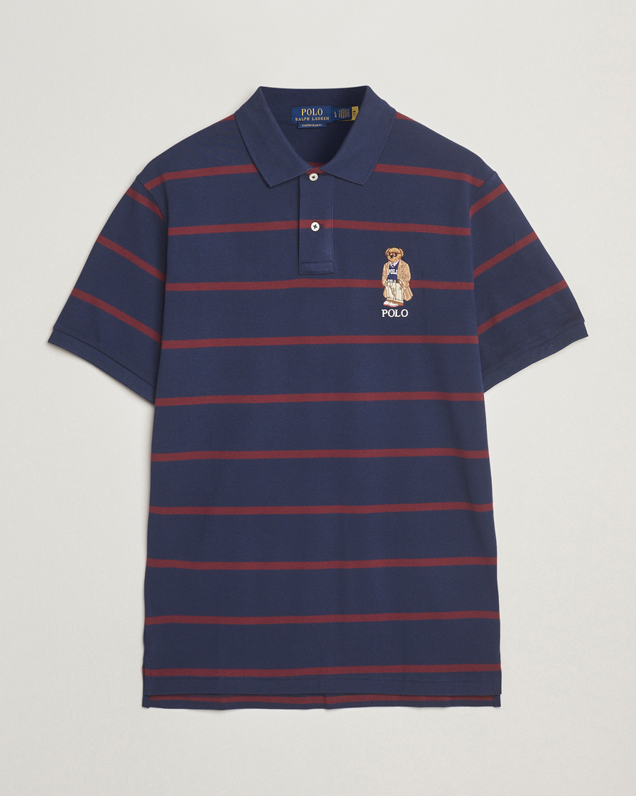 Polo Ralph Lauren Custom Slim Fit Bear Striped Polo Navy/Heritage Bear