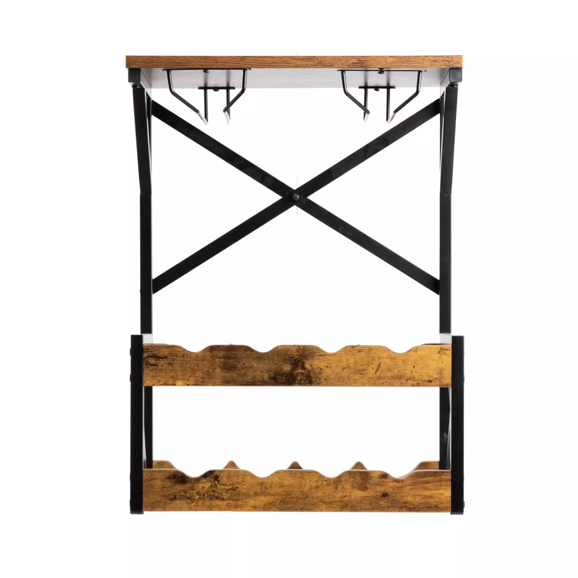 Meuble range-bouteilles industriel 8 emplacements et porte-verres (H56 cm) Tiago Noir