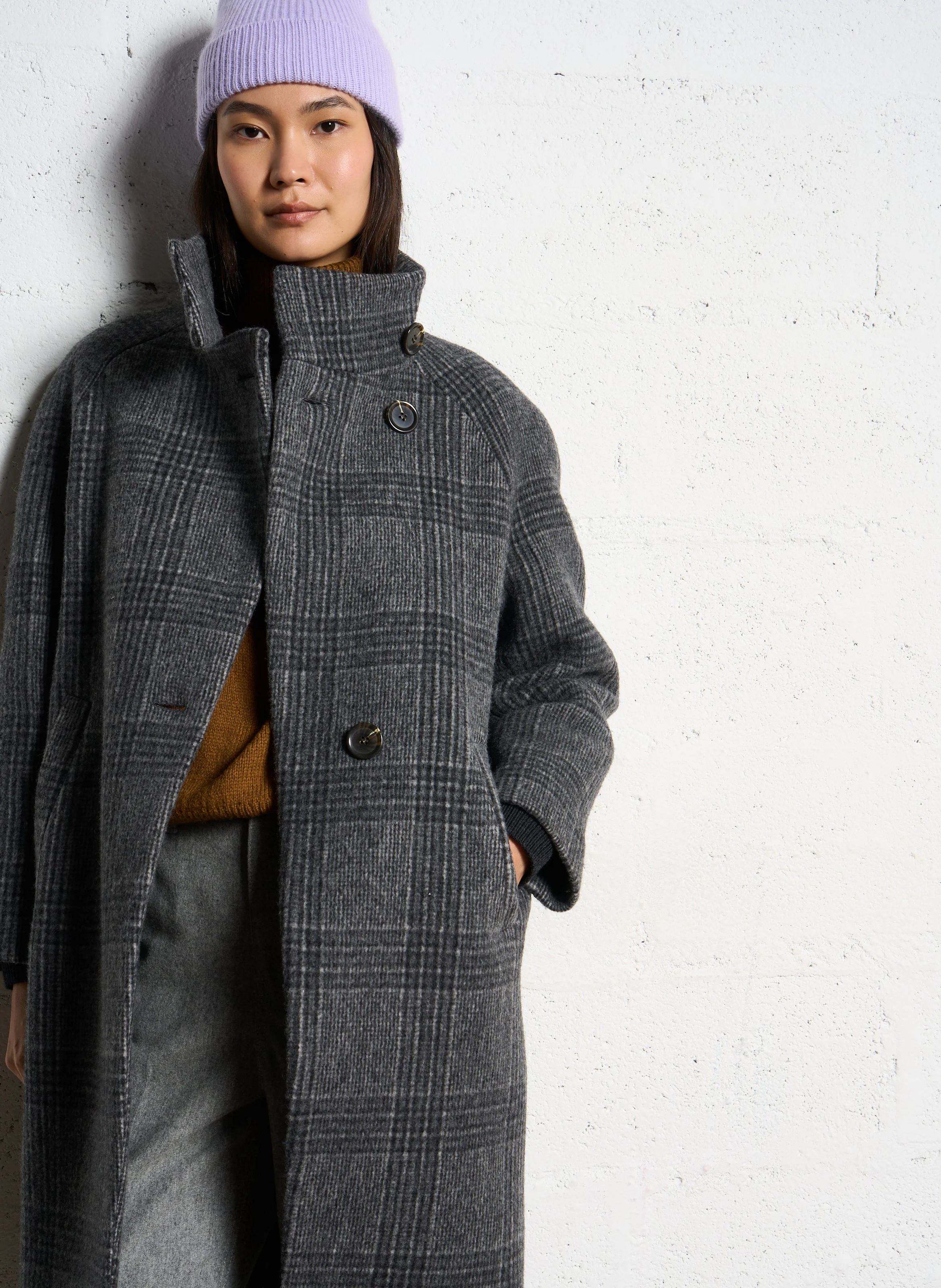 ANGE - Manteau col montant en laine mélangée | Gris