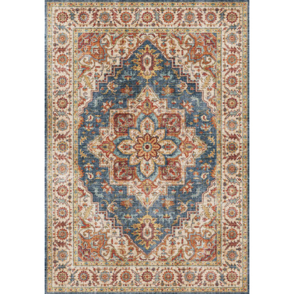 Tapis doux à motif oriental - leïla - marron et bleu - 120 x 160 cm