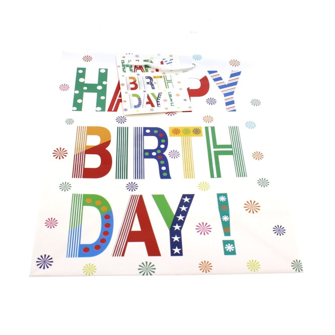 Geschenktasche - Happy Birthday - bunt/silber - ca. 17,5 x 9,5 x 22,5 cm