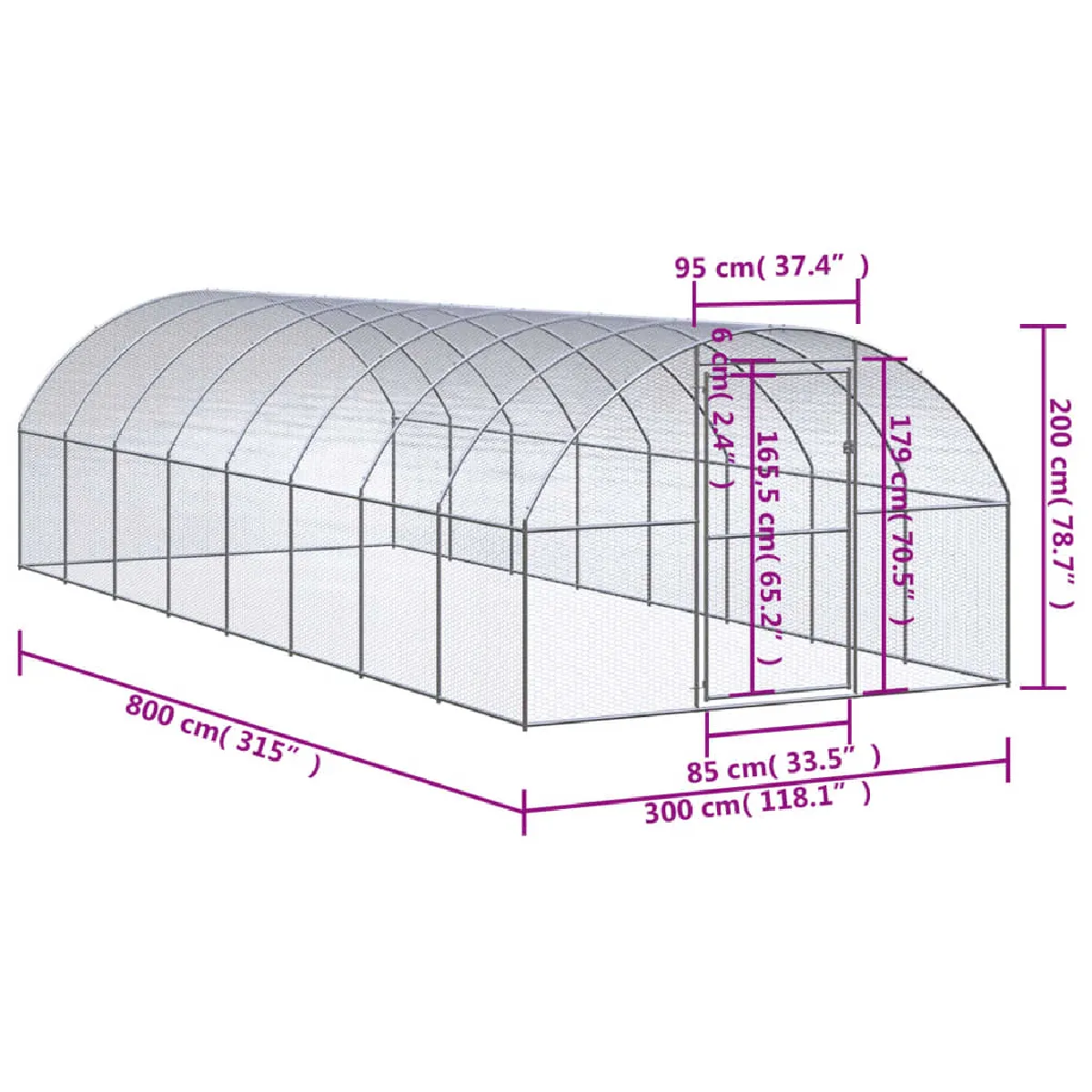 vidaXL Poulailler extérieur 3x8x2 m Acier galvanisé